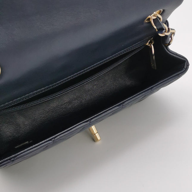Chanel Classic Flap Mini Rectangular Navy Lambskin Leather Gold Hardware, 2020