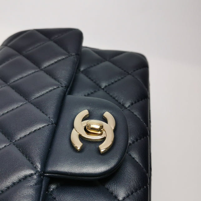 Chanel Classic Flap Mini Rectangular Navy Lambskin Leather Gold Hardware, 2020