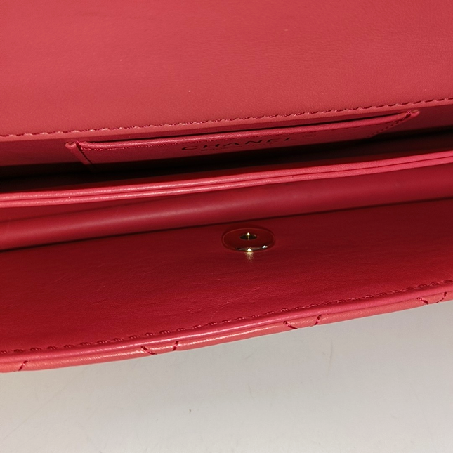 Chanel East West Single Flap Bag Pearl Chain Clutch Pink Lambskin