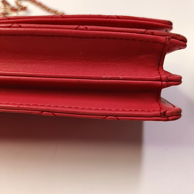 Chanel East West Single Flap Bag Pearl Chain Clutch Pink Lambskin