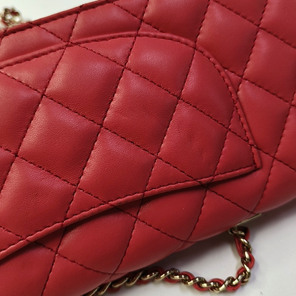 Chanel East West Single Flap Bag Pearl Chain Clutch Pink Lambskin