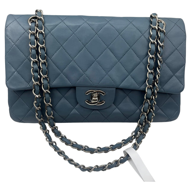 Chanel Timeless Classic Flap 2012 Medium Ash Blue Lambskin Leather Silver Hardware