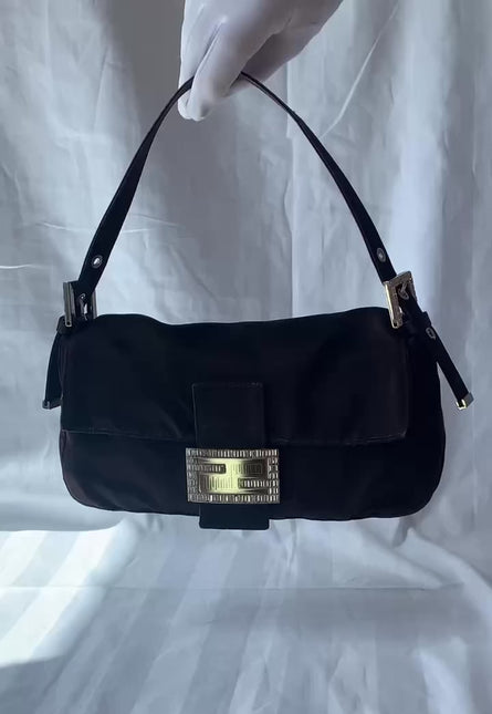 Sold FENDI Baguette Black Silk with Crystal Buckle