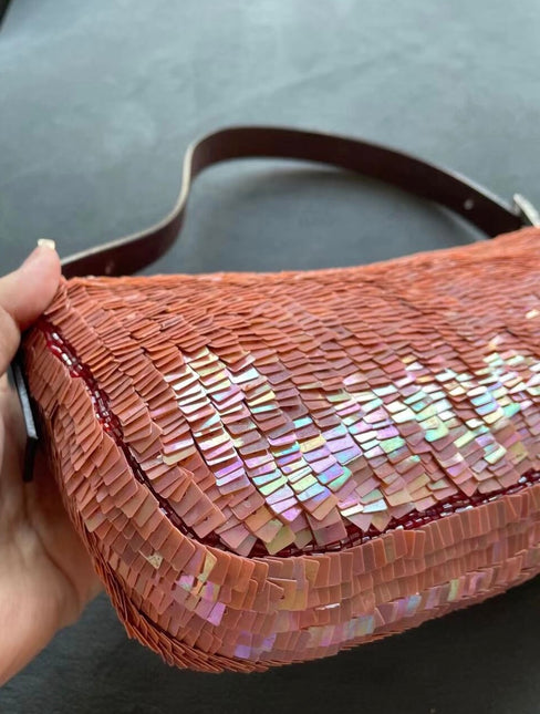 Sold Fendi Baguette Glitter Pink square sequins