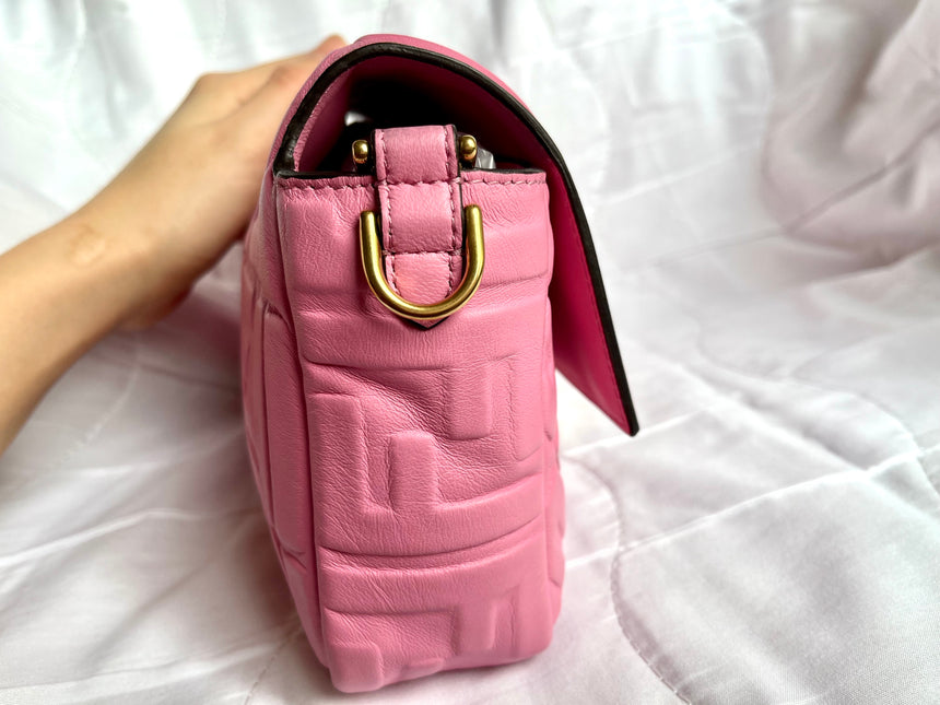 Sold FENDI Baguette Pink Leather 3D FF Motif Crossbody bag