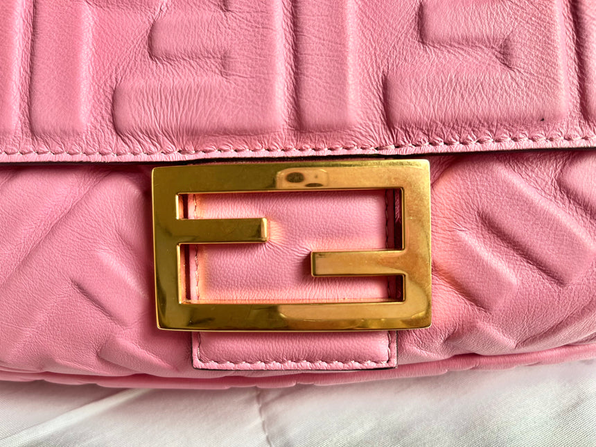 Sold FENDI Baguette Pink Leather 3D FF Motif Crossbody bag