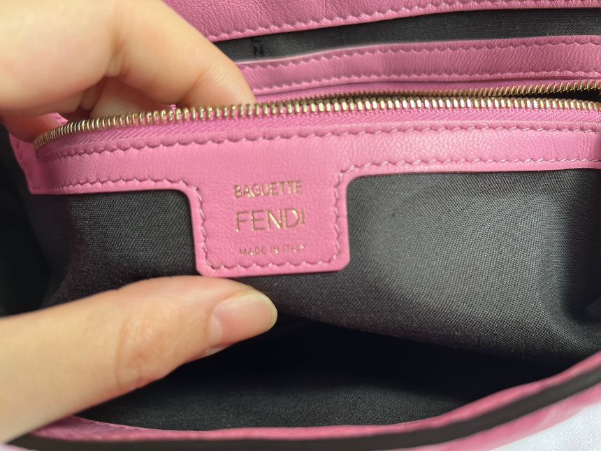 Sold FENDI Baguette Pink Leather 3D FF Motif Crossbody bag