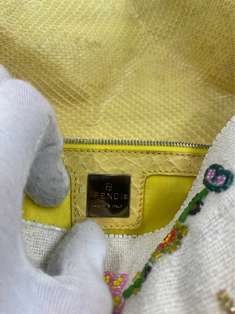 Sold Fendi Baguette glitter white canvas with floral beads