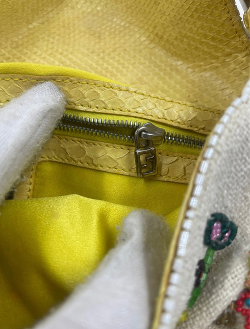 Sold Fendi Baguette glitter white canvas with floral beads
