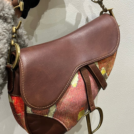 Sold Dior Saddle bag Vintage brown leather and printed velvet RARE