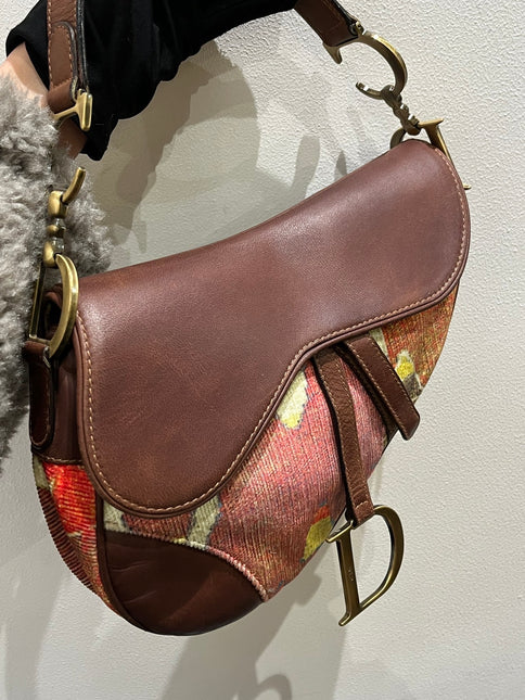 Sold Dior Saddle bag Vintage brown leather and printed velvet RARE