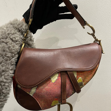 Sold Dior Saddle bag Vintage brown leather and printed velvet RARE