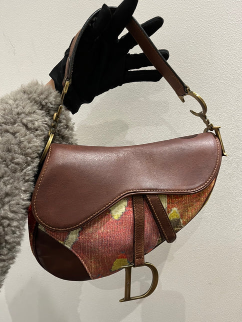 Sold Dior Saddle bag Vintage brown leather and printed velvet RARE