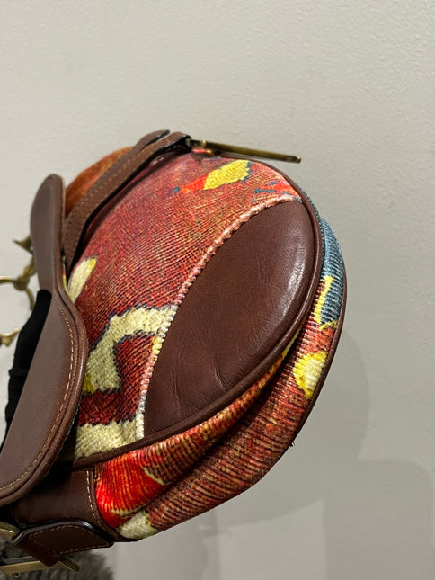 Sold Dior Saddle bag Vintage brown leather and printed velvet RARE
