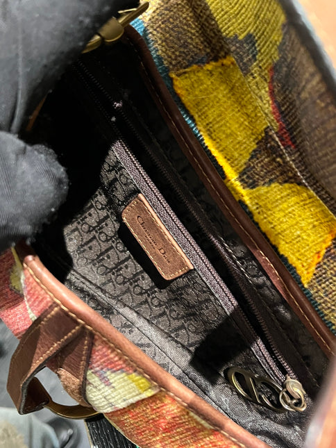 Sold Dior Saddle bag Vintage brown leather and printed velvet RARE