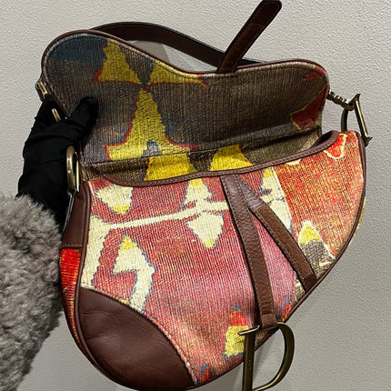 Sold Dior Saddle bag Vintage brown leather and printed velvet RARE