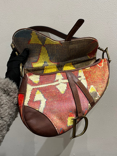 Sold Dior Saddle bag Vintage brown leather and printed velvet RARE