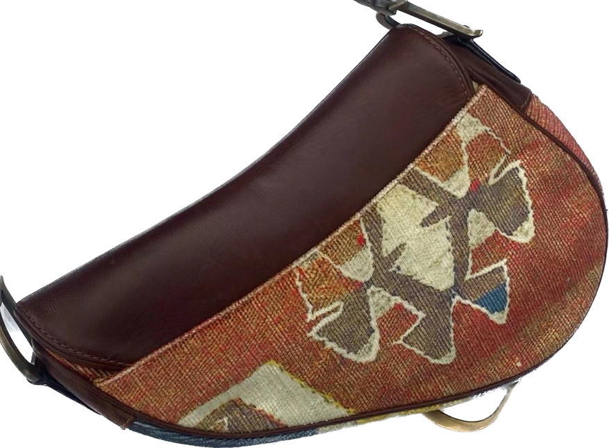 Sold Dior Saddle bag Vintage brown leather and printed velvet RARE