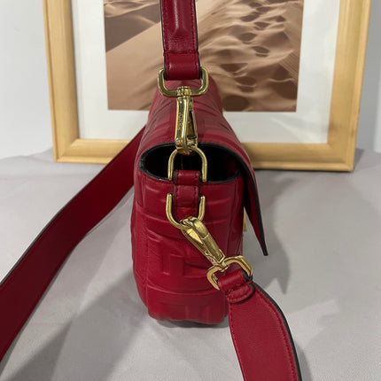 Sold FENDI Baguette Red Soft Lambskin Nappa Leather 3D FF Motif Crossbody
