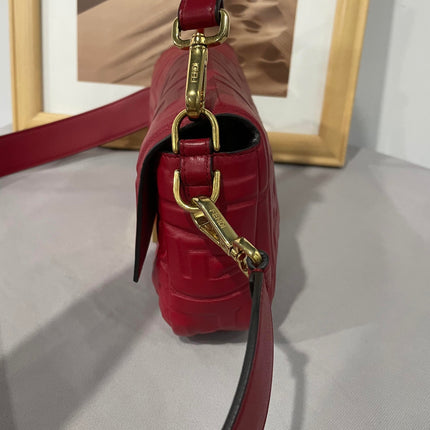 Sold FENDI Baguette Red Soft Lambskin Nappa Leather 3D FF Motif Crossbody