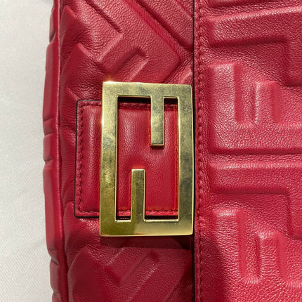 Sold FENDI Baguette Red Soft Lambskin Nappa Leather 3D FF Motif Crossbody