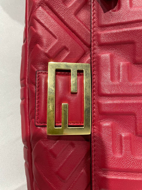 Sold FENDI Baguette Red Soft Lambskin Nappa Leather 3D FF Motif Crossbody