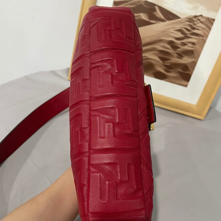 Sold FENDI Baguette Red Soft Lambskin Nappa Leather 3D FF Motif Crossbody