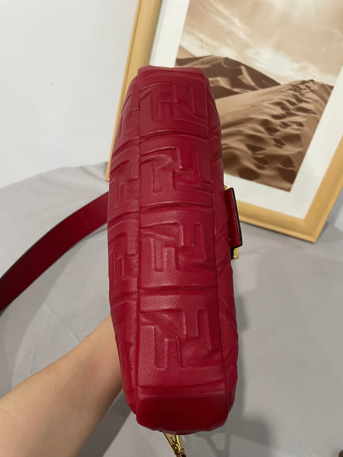 Sold FENDI Baguette Red Soft Lambskin Nappa Leather 3D FF Motif Crossbody