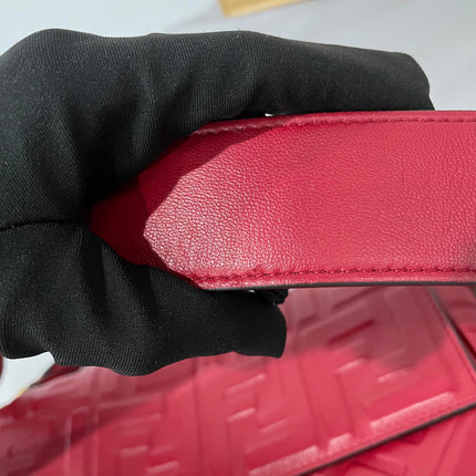 Sold FENDI Baguette Red Soft Lambskin Nappa Leather 3D FF Motif Crossbody