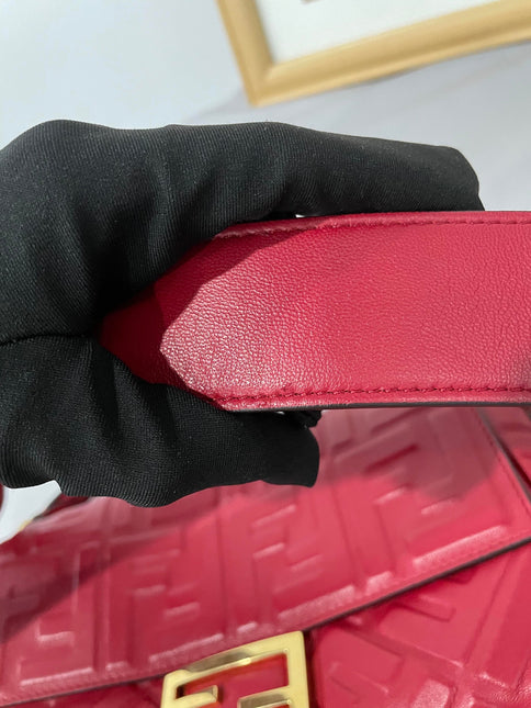 Sold FENDI Baguette Red Soft Lambskin Nappa Leather 3D FF Motif Crossbody