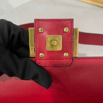 Sold FENDI Baguette Red Soft Lambskin Nappa Leather 3D FF Motif Crossbody