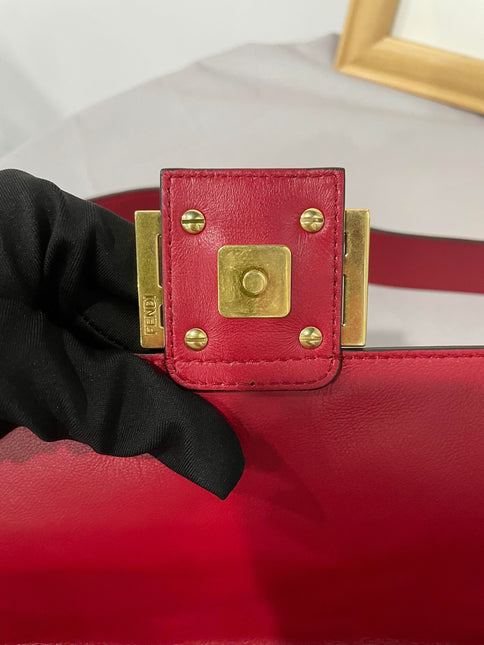 Sold FENDI Baguette Red Soft Lambskin Nappa Leather 3D FF Motif Crossbody