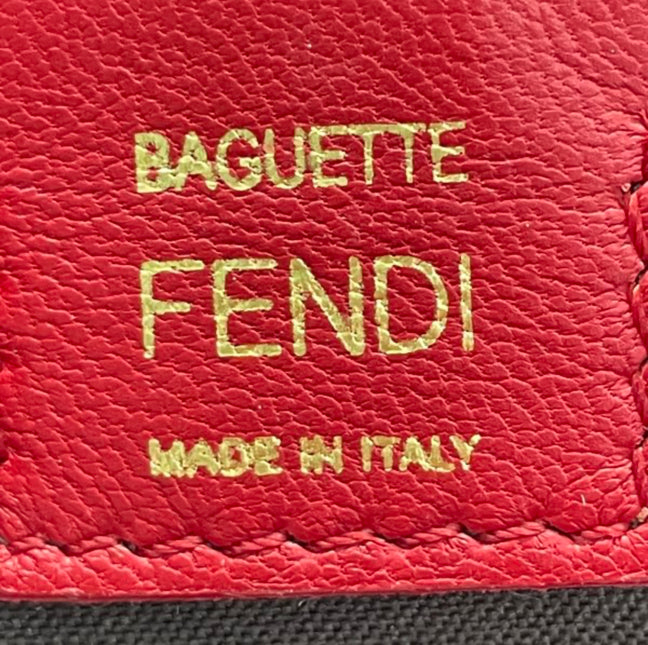 Sold FENDI Baguette Red Soft Lambskin Nappa Leather 3D FF Motif Crossbody