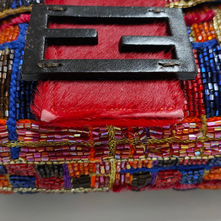 Sold FENDI Baguette strass and rhinestone glitter beads blue red gold pony hair strap and buckle