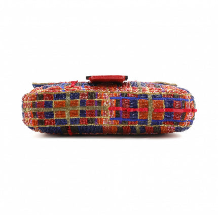 Sold FENDI Baguette strass and rhinestone glitter beads blue red gold pony hair strap and buckle