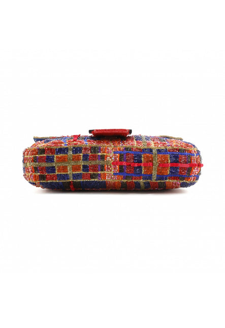 Sold FENDI Baguette strass and rhinestone glitter beads blue red gold pony hair strap and buckle