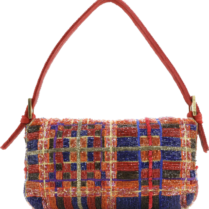 Sold FENDI Baguette strass and rhinestone glitter beads blue red gold pony hair strap and buckle