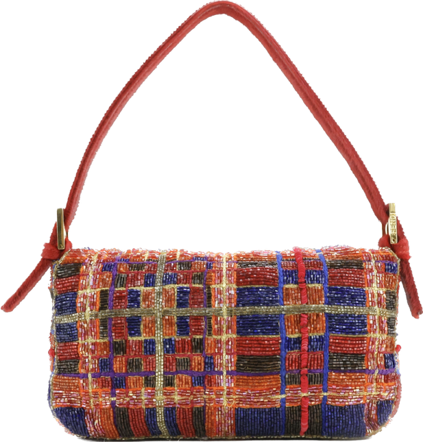 Sold FENDI Baguette strass and rhinestone glitter beads blue red gold pony hair strap and buckle