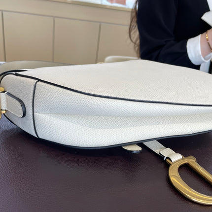 Sold Dior Saddle White Medium Grained Leather Handbag like new
