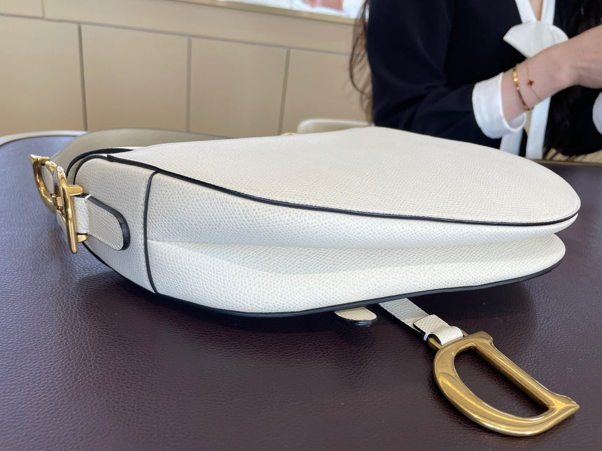 Sold Dior Saddle White Medium Grained Leather Handbag like new