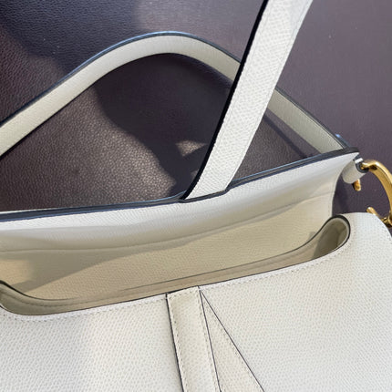Sold Dior Saddle White Medium Grained Leather Handbag like new