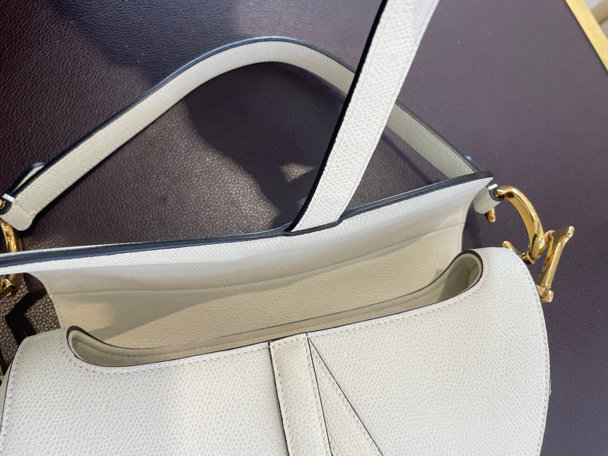 Sold Dior Saddle White Medium Grained Leather Handbag like new