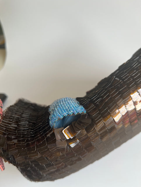 Fendi Baguette Brown Sequins with Blue Beads & Pink Lizzard Skin Strap Defect
