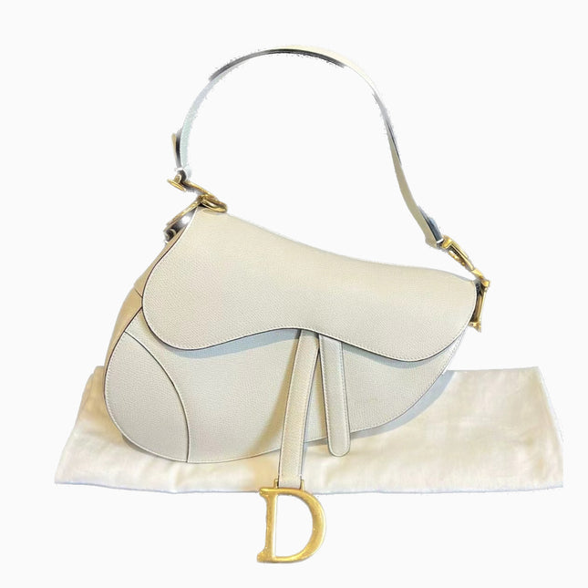 Sold Dior Saddle White Medium Grained Leather Handbag like new-Luxbags