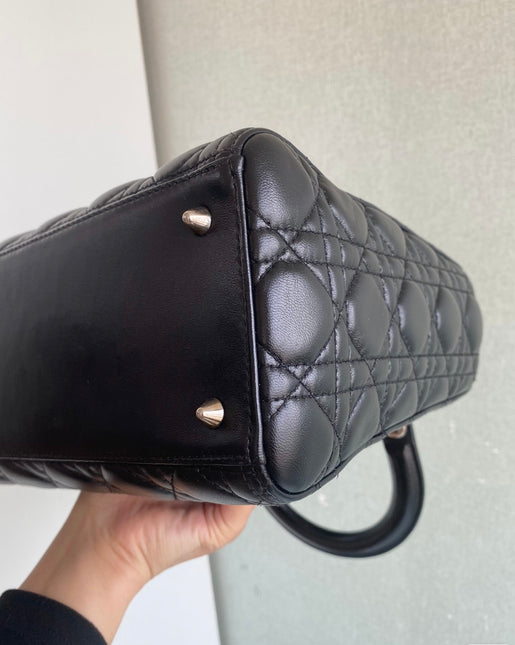 Sold Lady Dior Black Medium Cannage Lambskin leather handbag