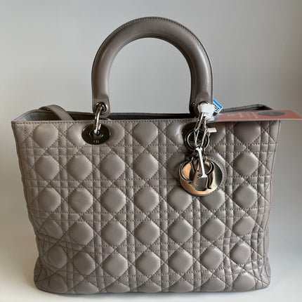 Sold Lady Dior Large Grey Leather handbag with strap
