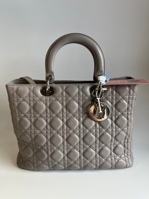 Sold Lady Dior Large Grey Leather handbag with strap