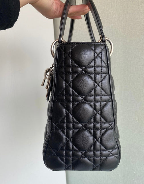Sold Lady Dior Black Medium Cannage Lambskin leather handbag