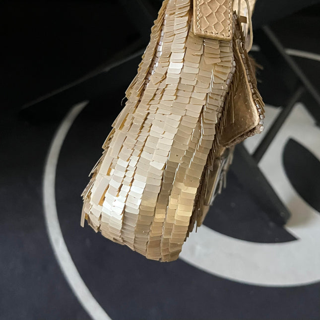 Sold Fendi Baguette in Gold sequins and python leather