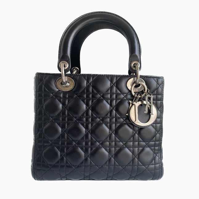 Sold Lady Dior Black Medium Cannage Lambskin leather handbag